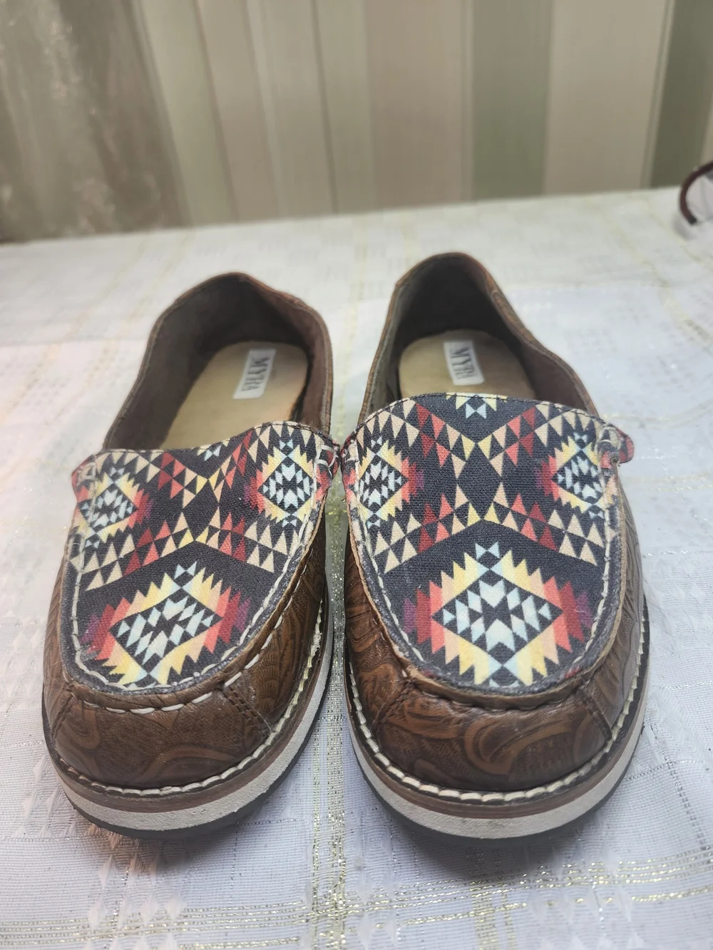 Myra Bag Brown Multicolor Aztec Slip-On Women Shoes